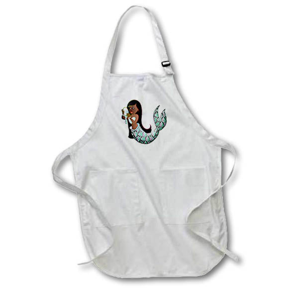 Apron - Image of African American Mermaid with Blue Scales In Impressionism lens Art by Florene - Impressionism For kids