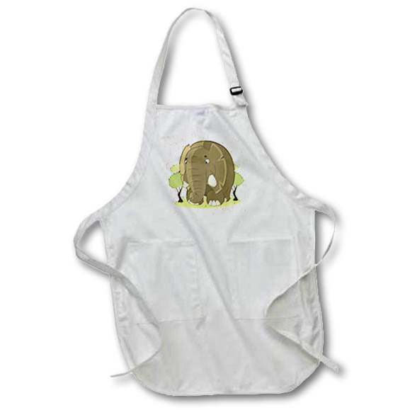 Apron - Image of Cartoon Olive Green Elephant Painted Impressionism lens Art by Florene - Impressionism For kids