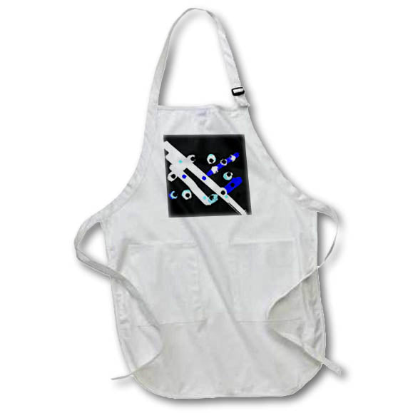 Apron - Image of Contemporary White Bars With Blue On Black Painting lens Art by Florene - Modern Abstract Art
