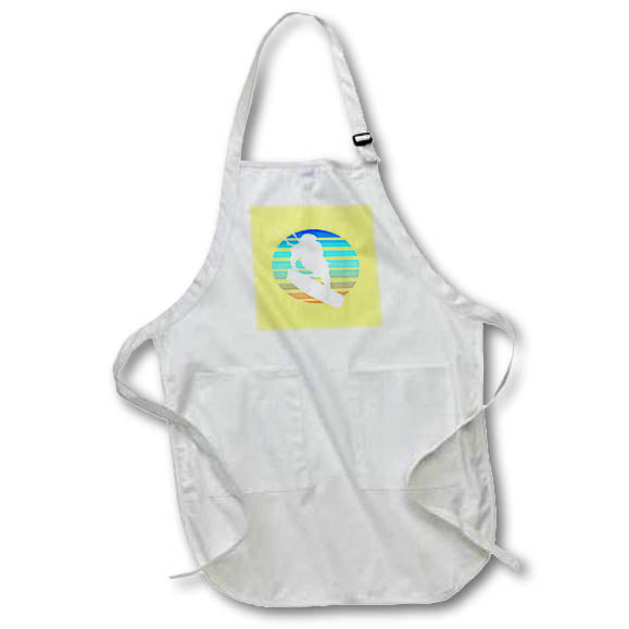 Apron - Kitesurfers Freestyle Kite White Silhouette Seventies Sunset Vector Art - Kitesurfer Silhouette
