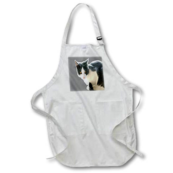 Apron - Grey And White Tuxedo Cat Vector Art Vector Art - Tuxedo Cat