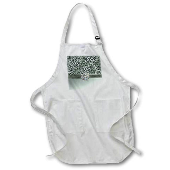Apron - Image of Textured Leaves, Crystal Jewel on Ribbon, Gray Green Jewel Design