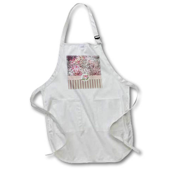 Apron - Image of Pink Rose on Ribbon, Stripes and Flora Design Flora Design