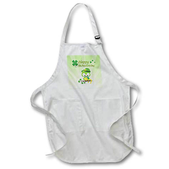 Apron - Image of St Patricks Day, Little Owl with Hat, Horseshoe, Tree Branch St Patrick Day Design
