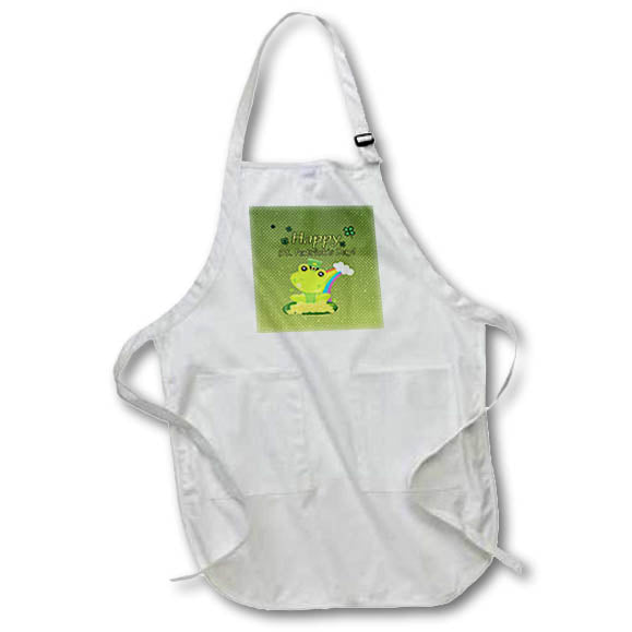 Apron - Imae of Happy St Paticks Day Green, Frog, Hat, Rainbow, Gold Coins St Patrick Day Design