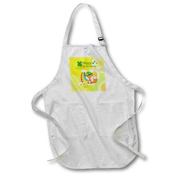 Apron - Image of Happy St Patricks Day, Shy Fox, Hat, Rainbow, Gold Coin St Patrick Day Design