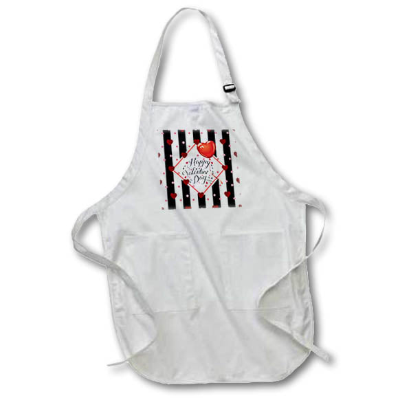 Apron - Image of Red Valentine Hearts and Balloon on Black Stripes Valentine Design