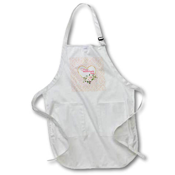 Apron - Image of Valentine Heart, Roses, Heart and Leaf Design, Pink Valentine Design