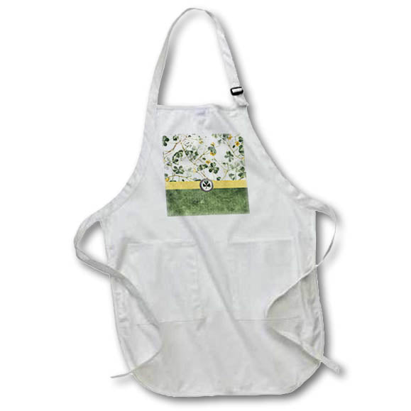 Apron - Image of Beautiful Shamrock Design, Ribbon, Shamrock Jewel, Green Gold St Patrick Day Design