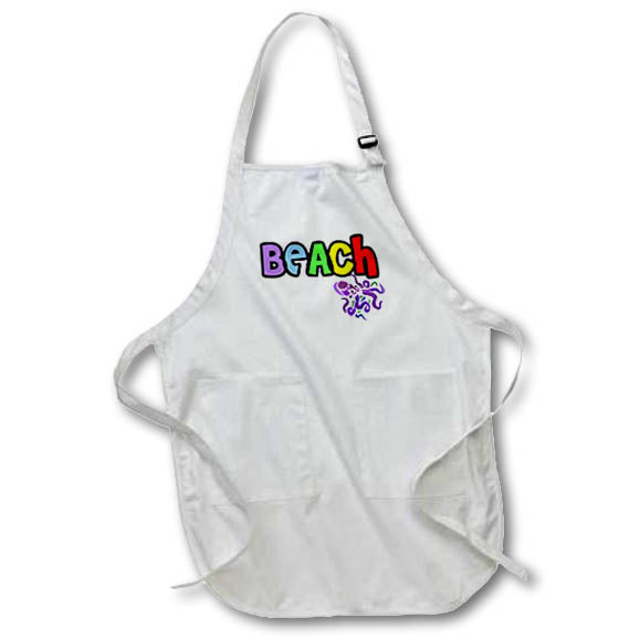 Apron - Funny Cute Beach Rainbow Text and Purple Octopus Vacation Cartoon At the Beach