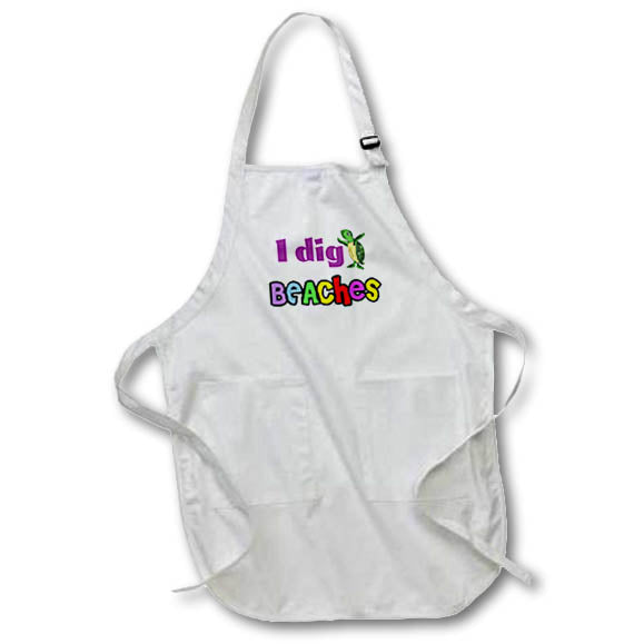 Apron - Funny I Dig Beaches Rainbow Text Pun and Sea Turtle Vacation Cartoon At the Beach