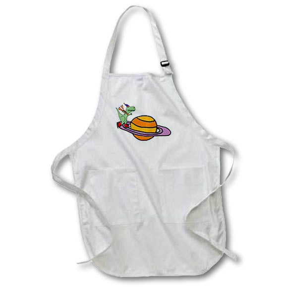 Apron - Cute Funny Green T-rex Dinosaur Ice Sking on Saturn Ring Dinosaurs