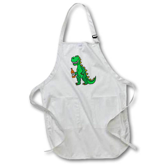Apron - Funny Green Godzilla Monster Drinking Beer Cartoon Funny