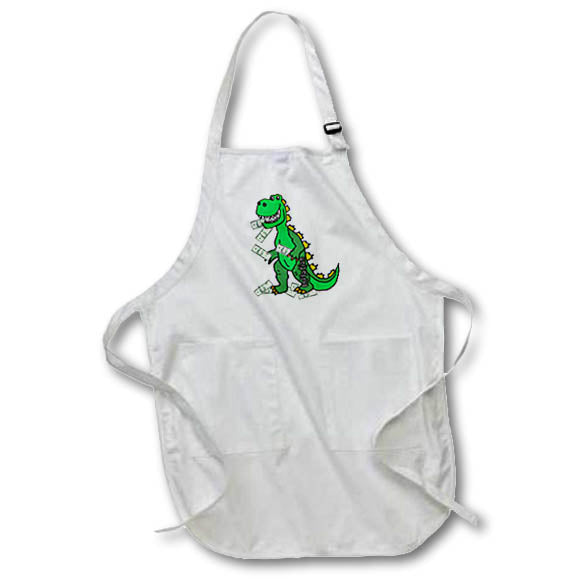 Funny Godzilla Apron – Green Monster Cartoon with Money & Inflation Theme