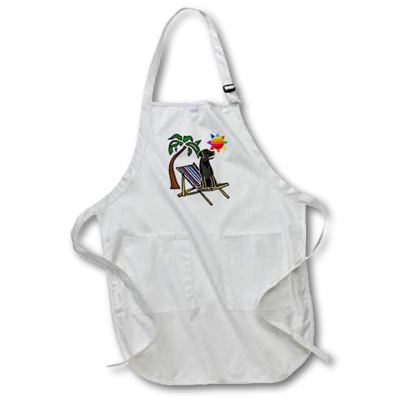 Apron - Funny Black Labrador Retriever Dog on Beach Chair and Palm Tree At the Beach