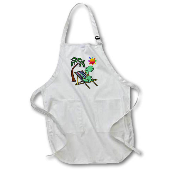 Apron - Funny Baby Dinosaur on Beach Chair and Sun and Palm Tree At the Beach