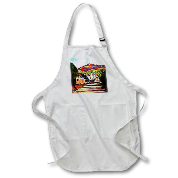 Apron - Image of Beautiful African Landscape Painting Purple Green And Orange lens Art by Florene - African Art