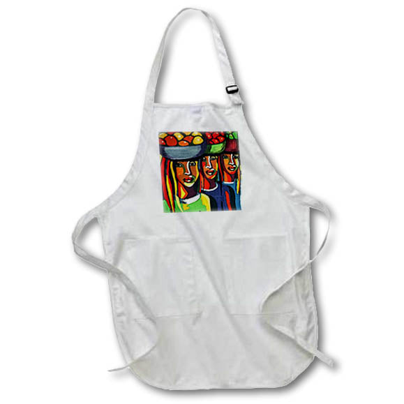 Apron - Image of Bright Color Painting Of Three African Ladies Holding Fruit lens Art by Florene - African Art