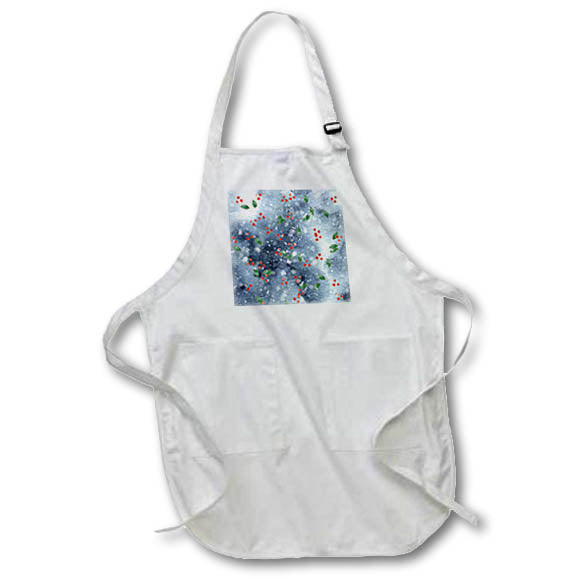 Apron - Winter blizzard pattern of white snow red holly berries, green leaves Alexis Design - Pattern Christmas New Year