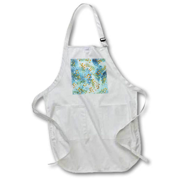 Apron - Winter pattern of yellow, white snow, green spruce branches on blue Alexis Design - Pattern Christmas New Year