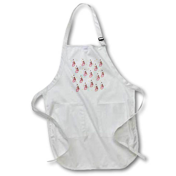 Apron - Christmas pattern of pink gift stockings and yellow stars on blue Alexis Design - Pattern Christmas New Year