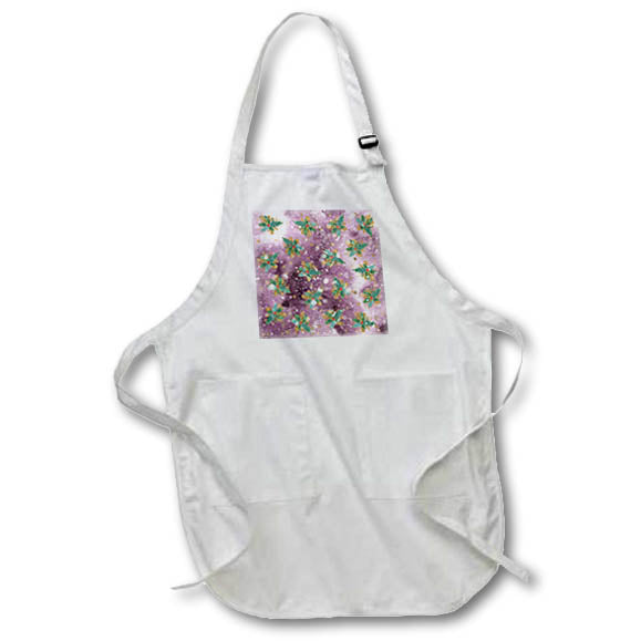 Apron - Christmas pattern of green holly leaves, red berries on purple Alexis Design - Pattern Christmas New Year