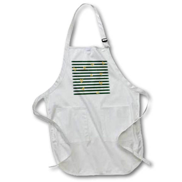 Apron - Christmas pattern of green, white lines, yellow holly plants, stars Alexis Design - Pattern Christmas New Year