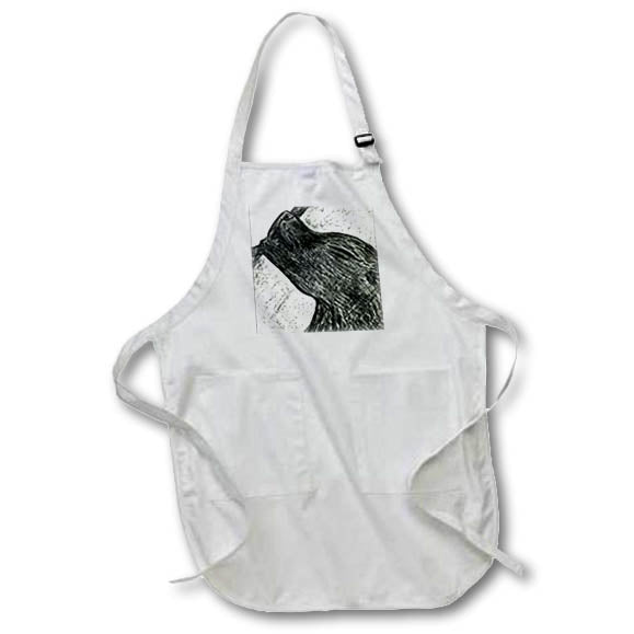 Apron - Charcoal sketch of a little wolf howling at the moon Animal - Little Wolfie