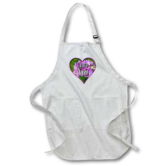 Apron - Image of Words I Love You on Purple Flower Heart Picture – Romance