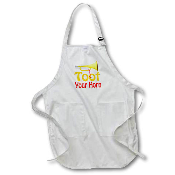 Apron - Image of Words Toot Your Horn with Gold Horn Picture – Humorous Sayings