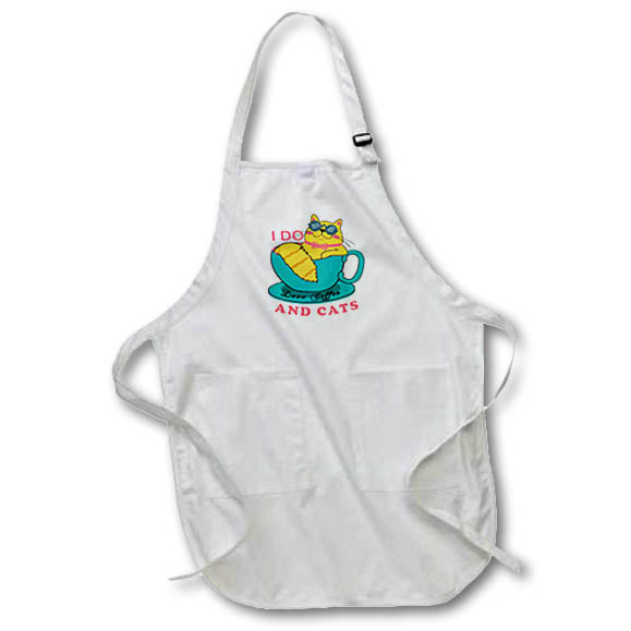 Apron - I Do Love Coffee and Cats Funny Cat in Mug Cartoon Cat Designs