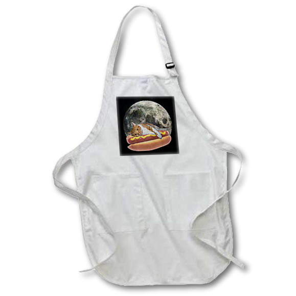 Apron - Cat Lying on Giant Hot Dog in Space with Full Moon Cat Designs