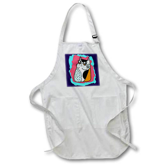 Apron - Fat Doodle Calico Cat Pink and Blue Background Cat Designs