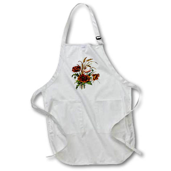 Apron - Poppies And Wheat Botanical Art Acrylic Painting - Botanical