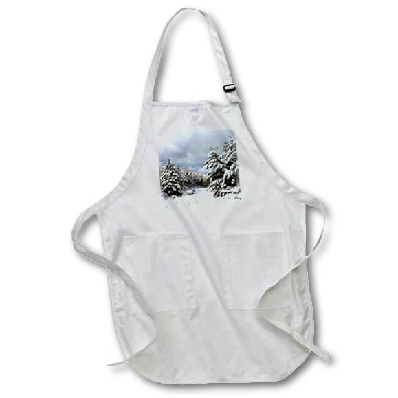 Apron - Snowy Winter Pine Forest Landscape Acrylic Painting - Winter Landscape
