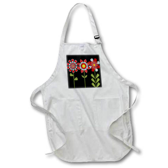 Apron - Three Modern Red and Light Blue Flower Illustration Illustrations