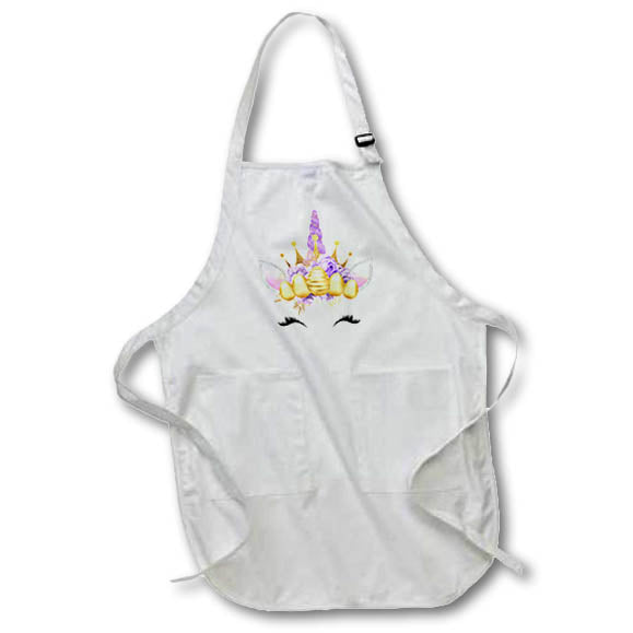 Apron - Glam Purple and Image Of Gold Easter Unicorn Face Illustration Illustrations