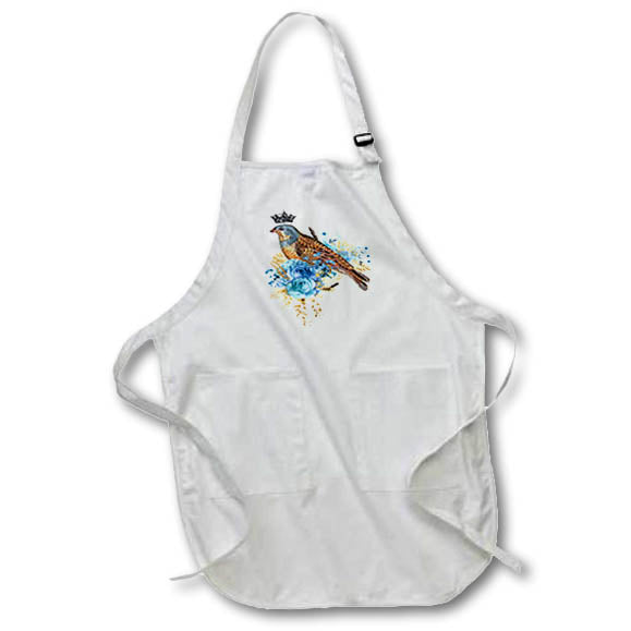 Apron - Pretty Blue and Aqua Floral Crowned Vintage Bird Illustration Illustrations