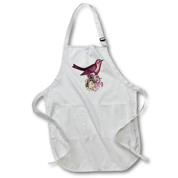 Apron - Pretty Pink and Burgundy Floral Bird Illustration Illustrations