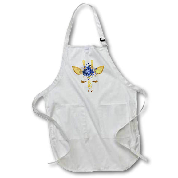 Apron - Glam Image Of Gold Giraffe With Blue Floral Illustration Illustrations