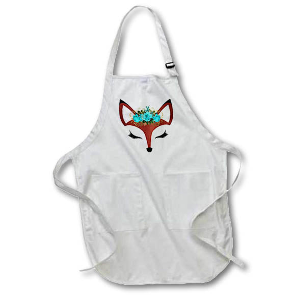 Apron - Pretty Red and Black Fox Face With Aqua Illustration Illustrations