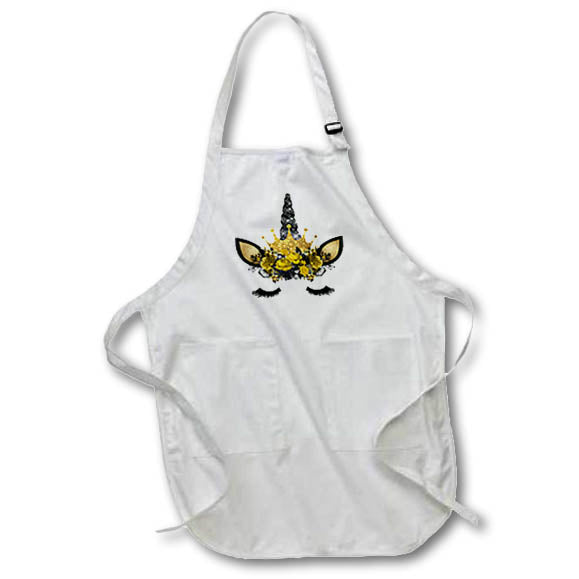Apron - Glam Image Of Gold and Black Unicorn Face Illustration Illustrations