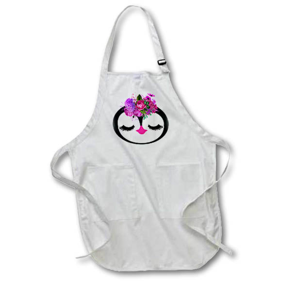 Apron - Cute Pink and Purple Floral Penguin Face Illustration Illustrations