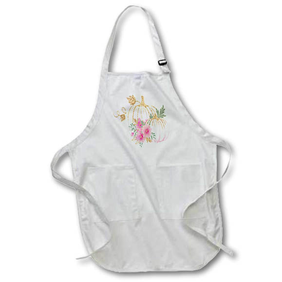 Apron - Pink, White, and Image Of Gold Floral Pumpkin Illustration Illustrations