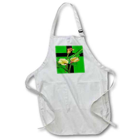 Apron - Three Calla Lilies And Christian Cross Art Acrylic Painting - Easter Calla And Cross