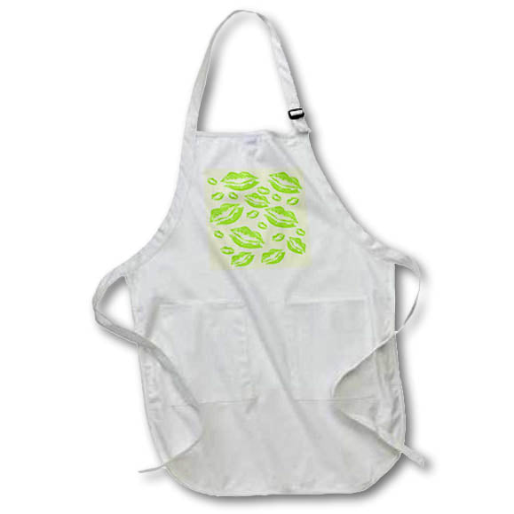 Apron - Cover Me In Kisses Citrus Green Lipstick Flirtatious Fun Vector Art - Lipstick Kisses