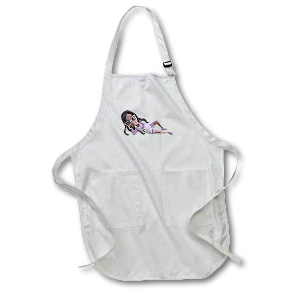 Apron - Cartoon Girl Lying Down and Looking Graphics Cartoon