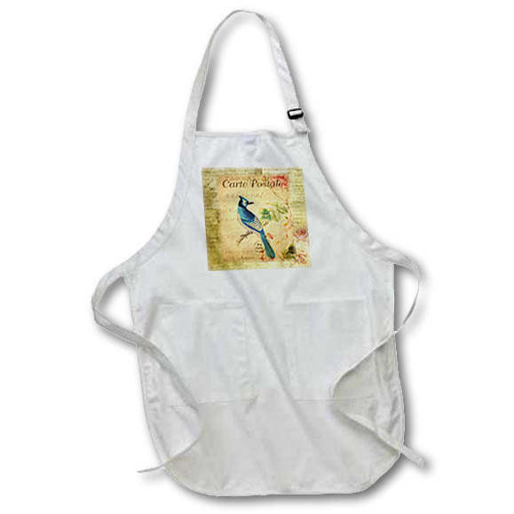 Apron - Image of A French Vintage Bluebird With Leaves And Pink Flowers lens Art by Florene - Vintage French