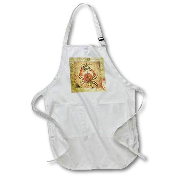 Apron - Image of Large Vintage Crab On French Postcard In Peach Beige Pink lens Art by Florene - Vintage French