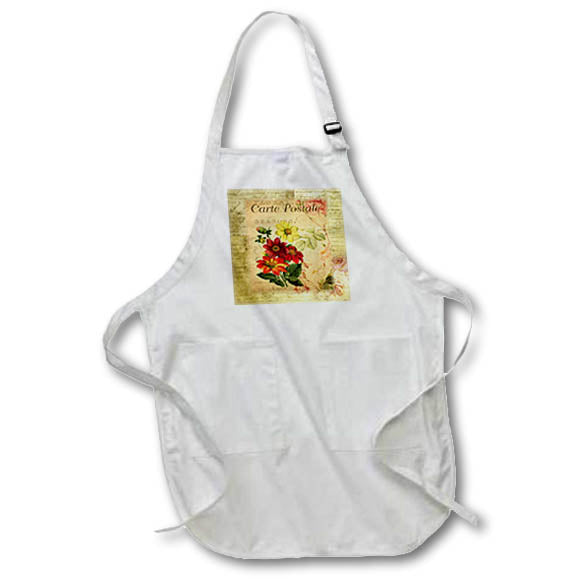 Apron - Image of Red And Yellow Flower son vintage French Postcard lens Art by Florene - Vintage French